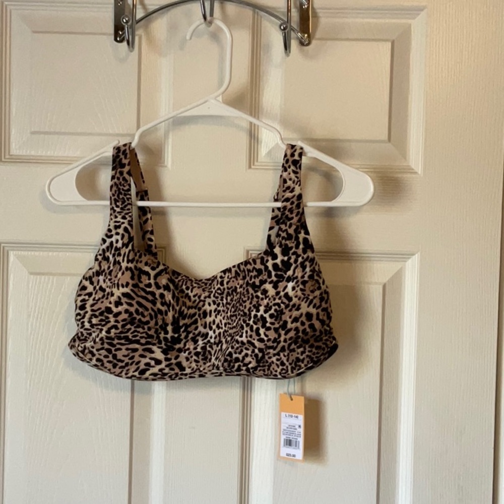 KONA Sol Women’s Leopard Print Square Neck Bikini Top Size Large (12-14) NWT